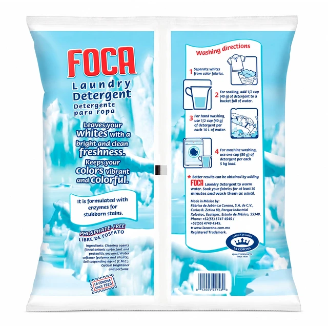 Alt view image 6 of 6 - Foca Powder Laundry Detergent Enzyme Formula for Tough Stains, 11.02 lbs