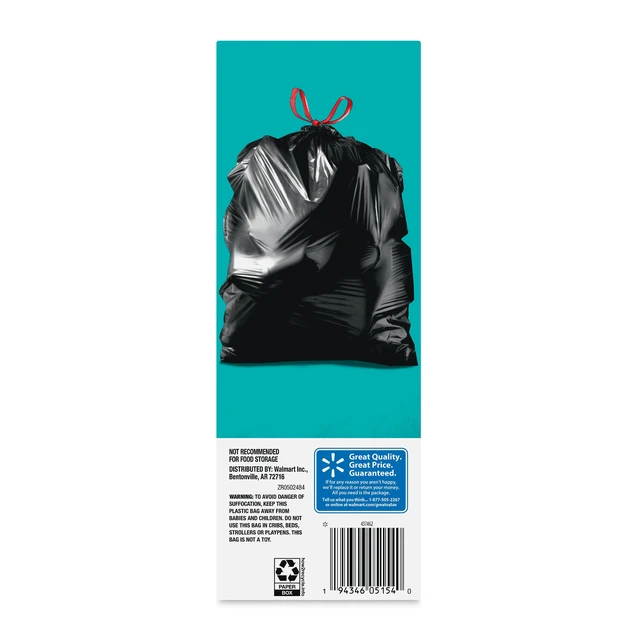 Alt view image 2 of 6 - 30 Gallon 40 Count Great Value Multi-Purpose Drawstring Trash Bags