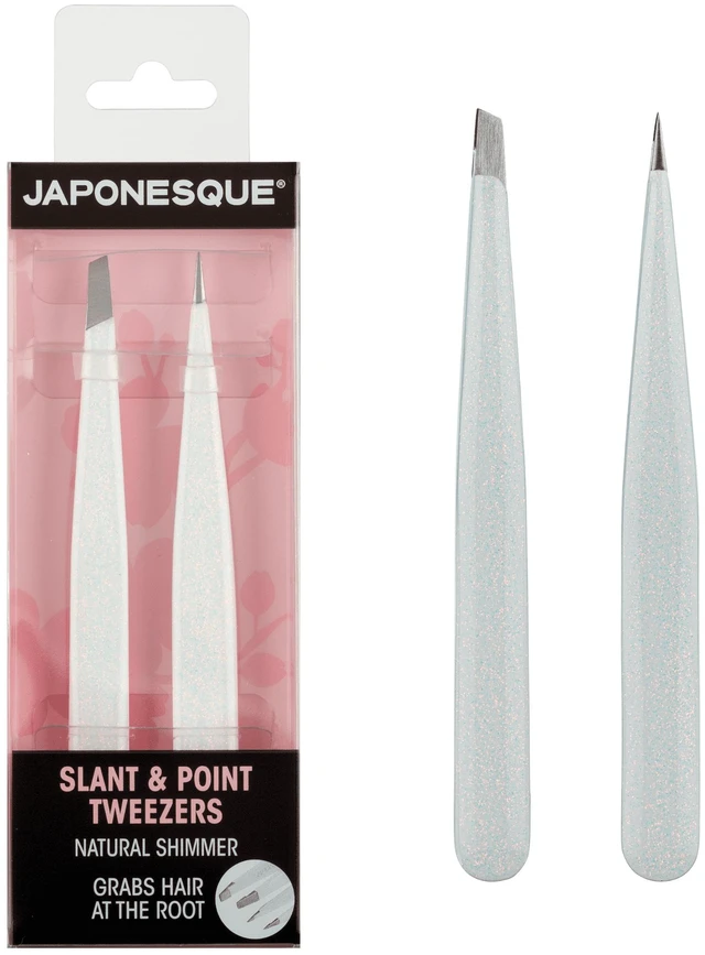 Main image of Japonesque Slanted & Pointed Tip Tweezers, Stainless Steel, Natural Shimmer