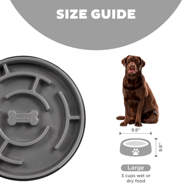 Alt view image 4 of 6 - Outward Hound Large Fun Feeder Slo Bowl Slow Feeding Dog Bowl Grey