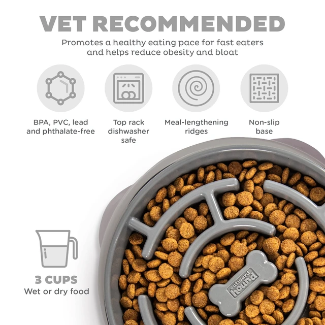 Alt view image 6 of 6 - Outward Hound Large Fun Feeder Slo Bowl Slow Feeding Dog Bowl Grey