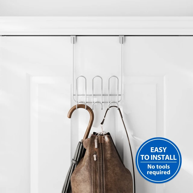 Alt view image 3 of 6 - Mainstays Over-the-Door 3-Hook Rack, Satin Nickel, 6 Hooks
