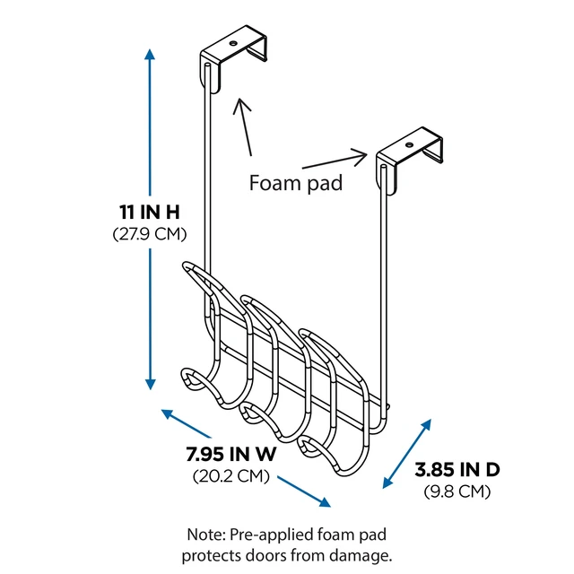 Alt view image 4 of 6 - Mainstays Over-the-Door 3-Hook Rack, Satin Nickel, 6 Hooks