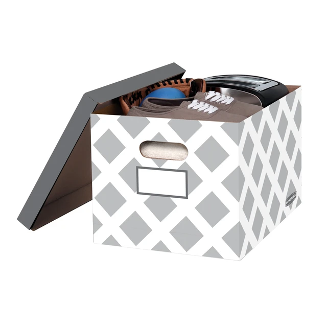 Alt view image 2 of 6 - Bankers Box 3-Count Decorative Letter/Legal File Box, Grey, Diamond Design with Grey Lid