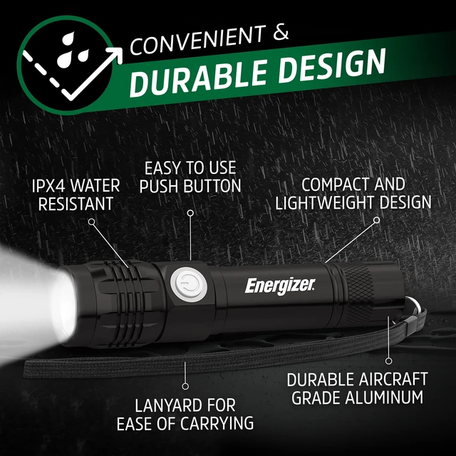Alt view image 7 of 7 - Energizer Rechargeable LED Flashlight 350 Lumens with USB Cable, Durable Metal for Camping, Emergency, Running, Hunting