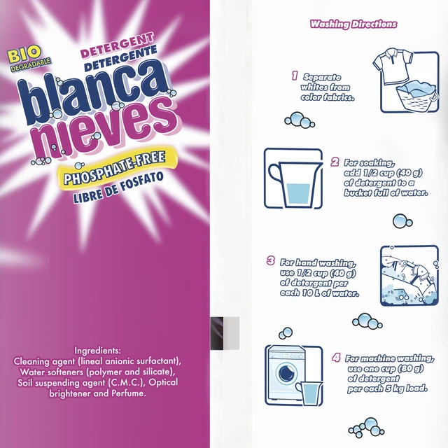 Alt view image 4 of 6 - 3 Pack Blanca Nieves Laundry Detergent, Powder Cleanser with Anionic Surfactant, Safe for Colors & Whites, 70.54oz