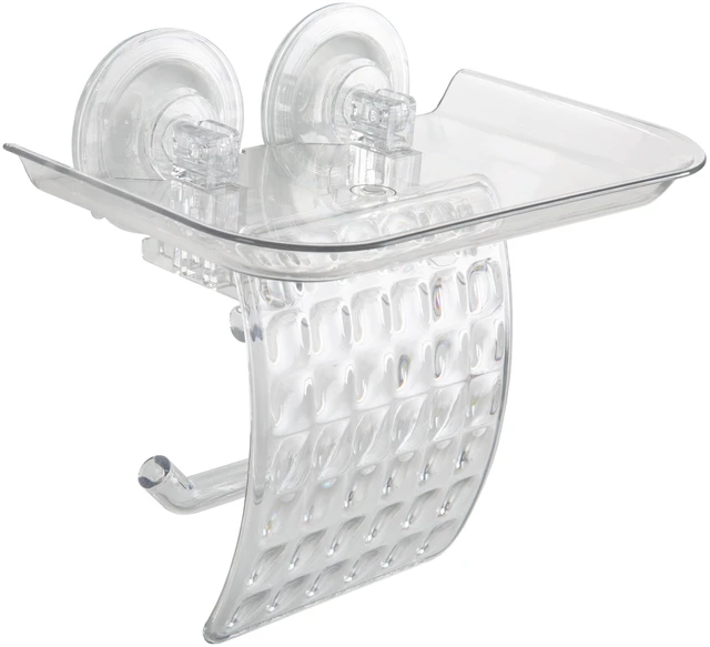 Main image of Bath Bliss Power Lock Suction Cup Toilet Paper Dispenser With Cell Phone Holder, Clear