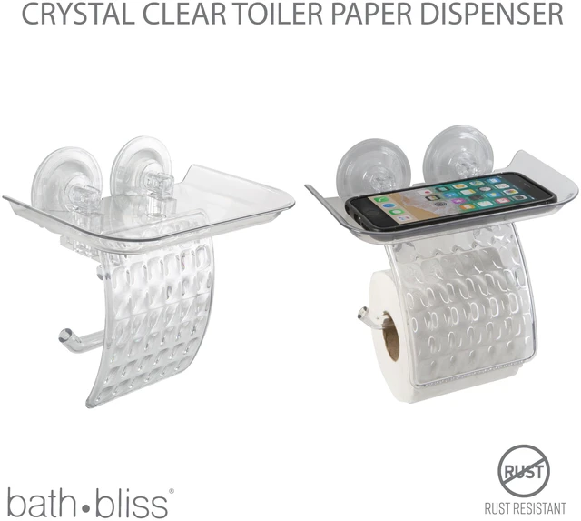 Alt view image 4 of 5 - Bath Bliss Power Lock Suction Cup Toilet Paper Dispenser With Cell Phone Holder, Clear