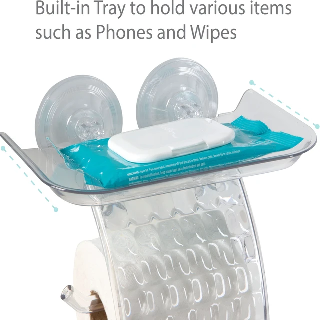 Alt view image 2 of 5 - Bath Bliss Power Lock Suction Cup Toilet Paper Dispenser With Cell Phone Holder, Clear