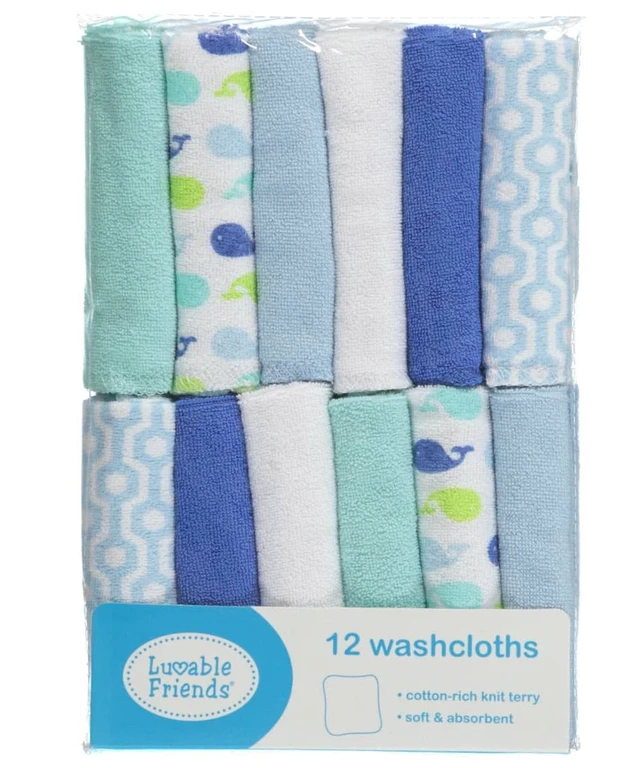 Alt view image 2 of 2 - Luvable Friends Baby Boy Cotton Rich Washcloths, One Size, Boy Whale