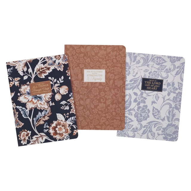 Alt view image 3 of 5 - Christian Art Gifts Slim Notebook Set of 3 Large, Inspirational Scripture for Women, All Things Phil 4:13, Assorted Bible Verse, Durable Cardstock