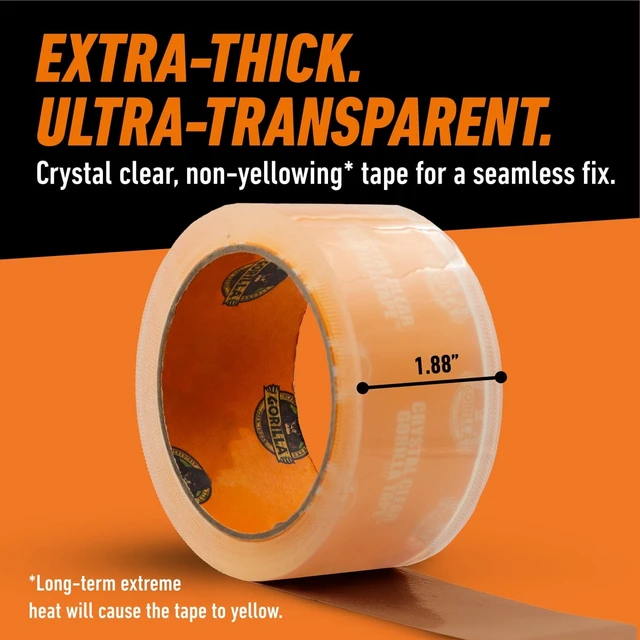 Alt view image 3 of 6 - Gorilla Crystal Clear Tape 1.88" x 18 yd Weather Resistant for Indoor or Outdoor Projects and Repairs