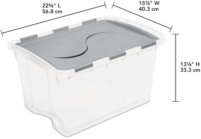 Alt view image 5 of 6 - Sterilite 48 Quart Medium Storage Bin With Hinge Lid, Clear Plastic, Gray