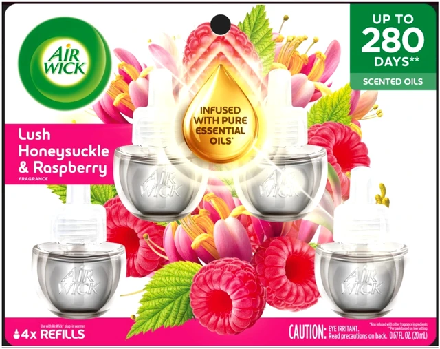 Main image of Air Wick Plug-in Scented Oil Warmer Refills, Honeysuckle & Raspberry, 4 Count