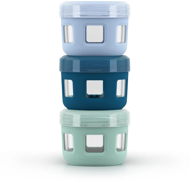 Main image of Ello Duraglass 4 oz Set of 3 Reusable Glass Condiment Containers with Leak Proof Plastic Lid