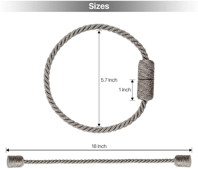 Alt view image 4 of 6 - Mainstays 2-Pack Magnetic Curtain Tiebacks, 18 Inch, Gray