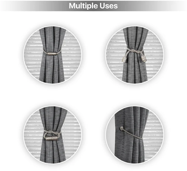 Alt view image 2 of 6 - Mainstays 2-Pack Magnetic Curtain Tiebacks, 18 Inch, Gray