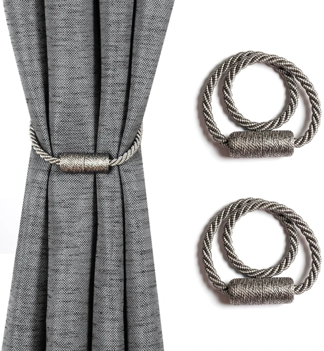 Alt view image 5 of 6 - Mainstays 2-Pack Magnetic Curtain Tiebacks, 18 Inch, Gray