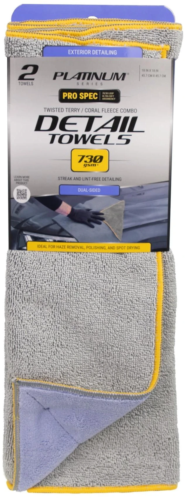 Main image of Platinum Series Pro Spec 18x18 Inch Twisted Terry Coral Fleece Microfiber Car Cleaning Towels, 2 Pack
