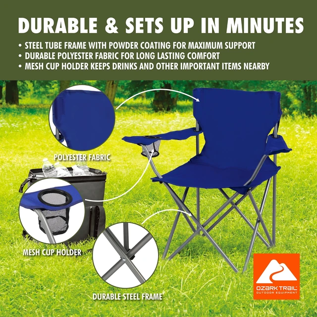 Alt view image 6 of 6 - Ozark Trail Quad Folding Camp Chair with Cup Holder, Royal Blue