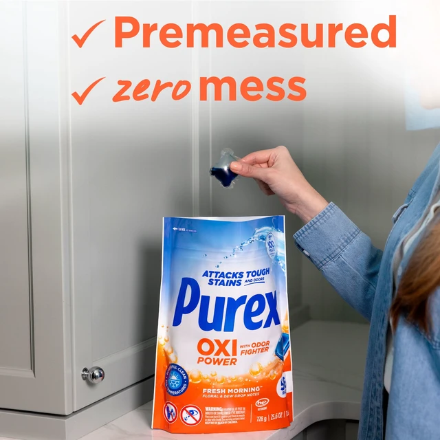 Alt view image 4 of 5 - Purex Oxi Power + Odor Fighter Laundry Detergent Pacs, 56ct