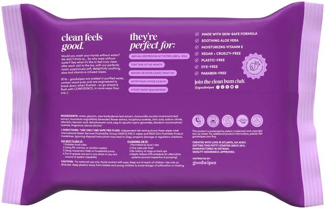 Alt view image 3 of 6 - Goodwipes Flushable Butt Wipes, Lavender Scented, 3 Pack, 150 Count
