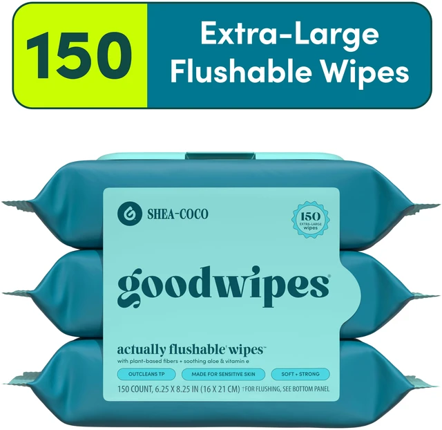 Main image of Goodwipes Flushable Butt Wipes, 3 Pack (150 Wipes), Shea-Coco Scented