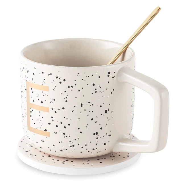 Alt view image 5 of 5 - Thyme & Table Monogram E 13.5 fl oz Stoneware Mug, Coaster and Stir Set