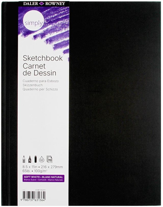 Main image of Daler-Rowney Simply... Sketchbook, 8.5" x 11", 110 Sheets, 100gsm, Hardcover, Black, Soft White Pages