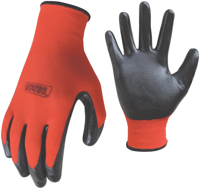 Main image of Grease Monkey Nitrile Coated Work Gloves, Men's Large, Red, 8 Pair