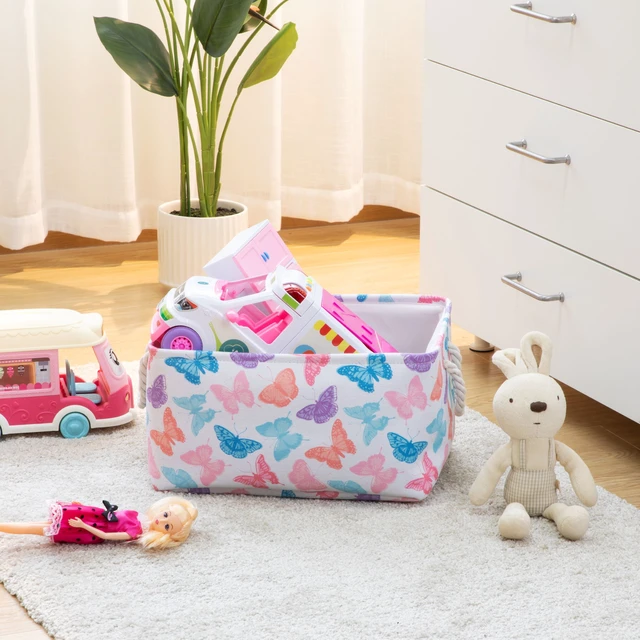 Alt view image 6 of 6 - Your Zone Kids Butterfly Canvas Storage Basket With Handles, 15in x 11in x 7.8in