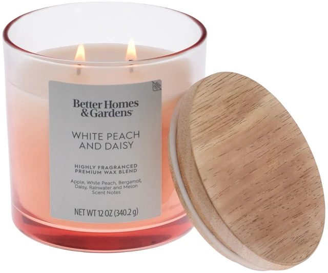 Main image of Better Homes & Gardens White Peach & Daisy Scented 2-Wick Ombre Jar Candle, 12oz