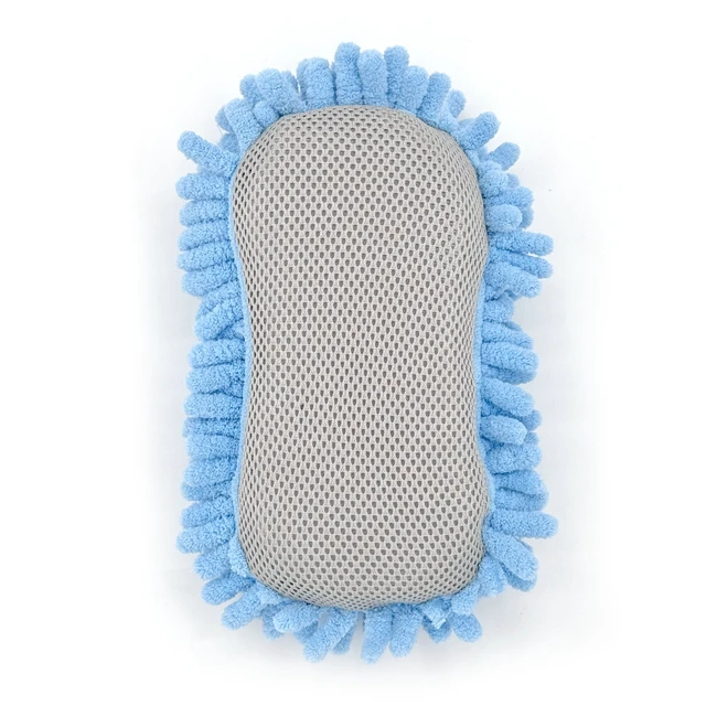 Alt view image 2 of 6 - Auto Drive Microfiber Car Wash Sponge with Chenille Pile and Scrubber Back, Blue, 2 Pack