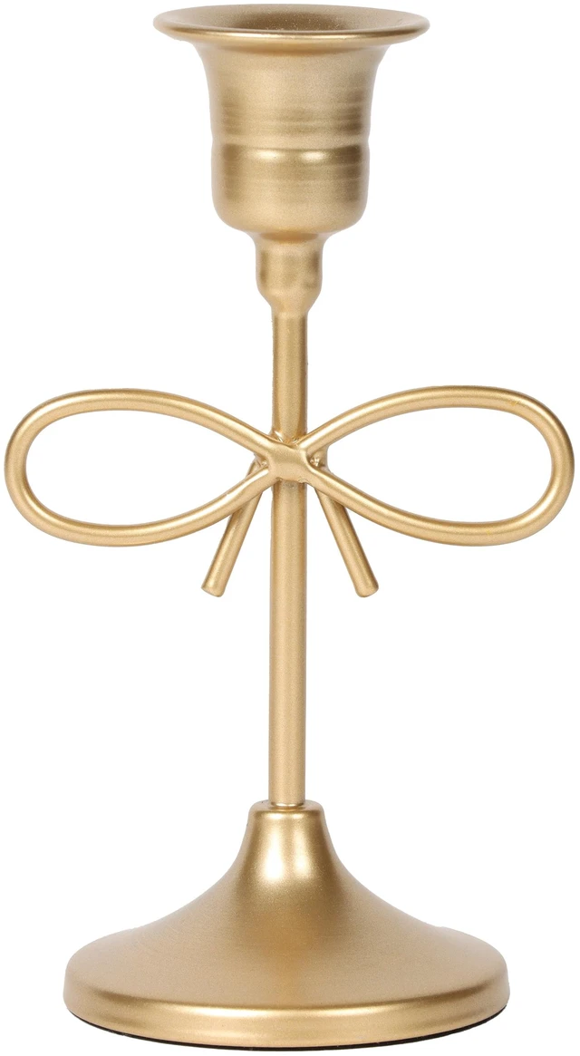 Main image of Sterling & Noble Home Gold Metal 5.91in Indoor Tabletop Taper Candleholder with Bow Accent