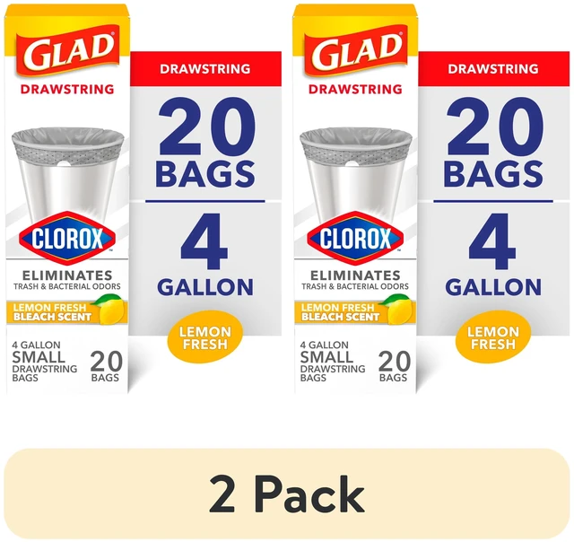 Main image of Glad 4-Gallon Drawstring Medium Trash Bags, Lemon Fresh Bleach Scent, 2 Pack (80 Bags)
