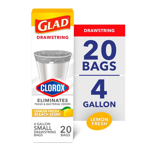 Alt view image 3 of 5 - Glad 4-Gallon Drawstring Medium Trash Bags, Lemon Fresh Bleach Scent, 2 Pack (80 Bags)