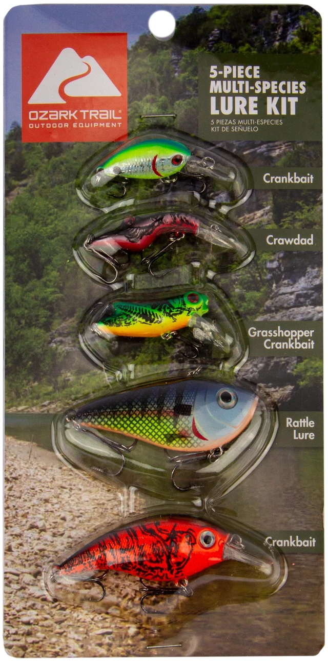 Main image of Ozark Trail 5-Piece Multi-Species Fishing Lure Kit with Crankbaits and Rattle Lure