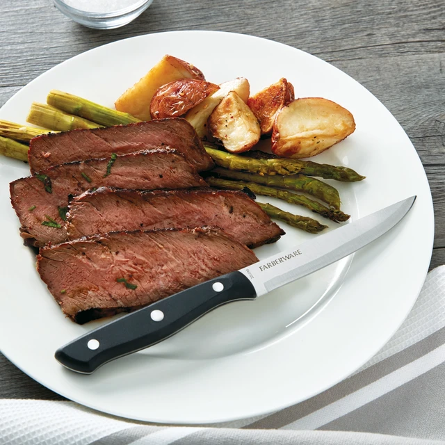 Alt view image 2 of 6 - Farberware Classic 4-Piece Stainless Steel Steak Knife Set with Black Handles