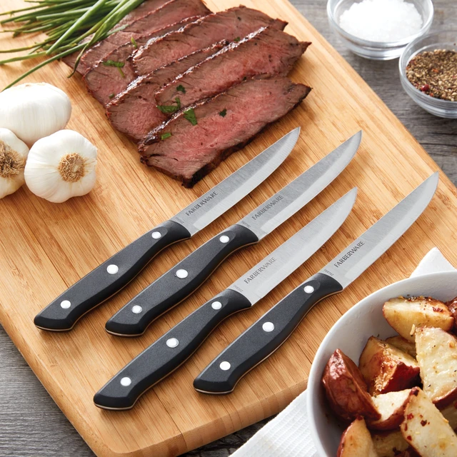 Alt view image 5 of 6 - Farberware Classic 4-Piece Stainless Steel Steak Knife Set with Black Handles