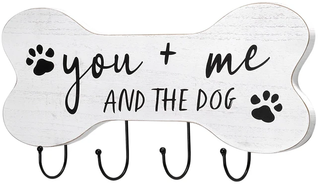 Main image of Mainstays Indoor Pet Wall Plaque with 4 Hooks, White Farmhouse Bone Sign, 7.75in x 15.75in