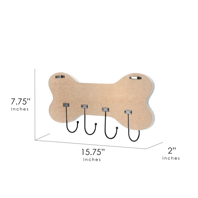 Alt view image 2 of 6 - Mainstays Indoor Pet Wall Plaque with 4 Hooks, White Farmhouse Bone Sign, 7.75in x 15.75in