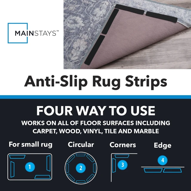 Alt view image 5 of 6 - Mainstays Reusable Anti-Slip Rug Grip Strips 1"x7" Black 8 Pack