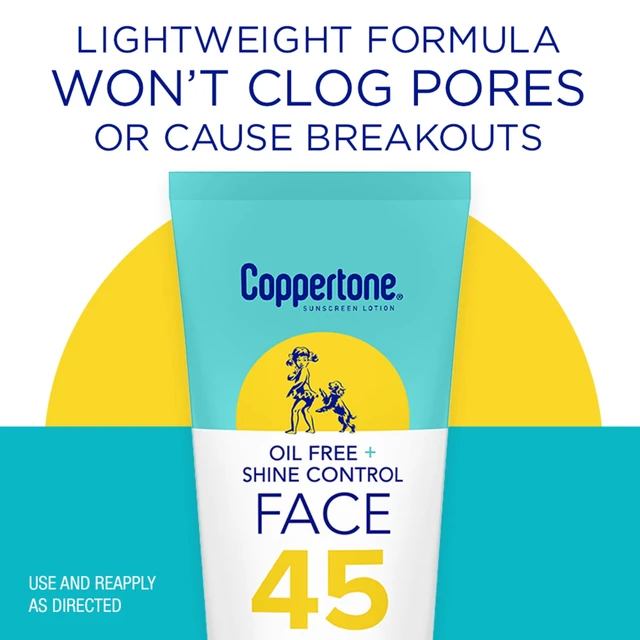 Alt view image 2 of 6 - Coppertone SPF 45 Oil Free + Shine Control Sunscreen Face Lotion, 2.5 fl oz Tube
