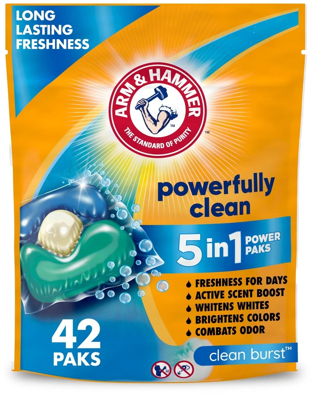 Main image of ARM & HAMMER Clean Burst 5-in-1 Laundry Detergent Power Paks, 42 Count, Clean Burst Scent