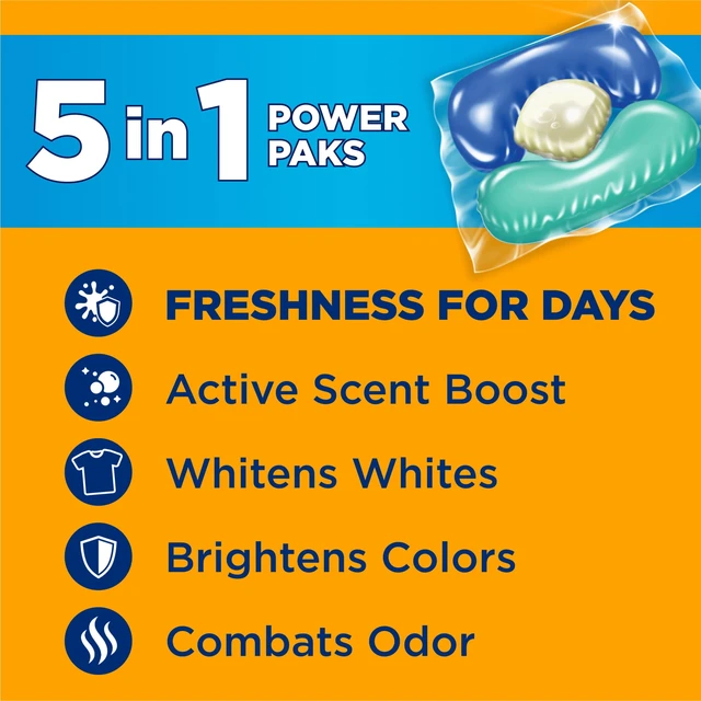 Alt view image 2 of 5 - ARM & HAMMER Clean Burst 5-in-1 Laundry Detergent Power Paks, 42 Count, Clean Burst Scent