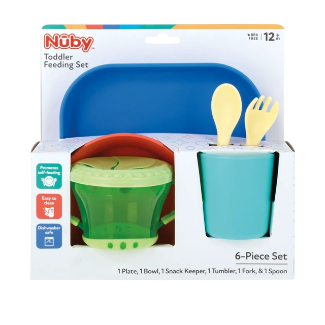Alt view image 5 of 6 - Nuby 6-Piece Toddler Feeding Set - Plate, Bowl, Snack Keeper, Cup, Utensils