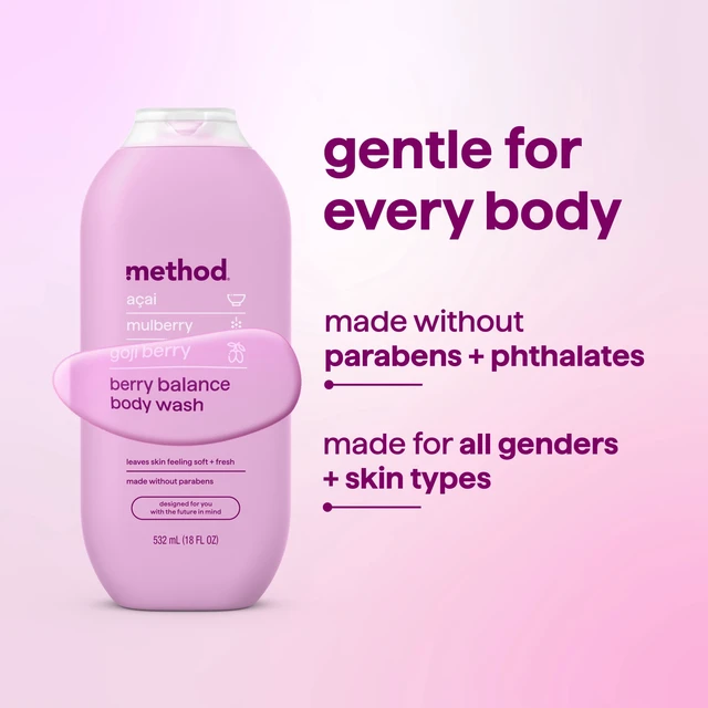 Alt view image 3 of 6 - Method Body Wash Berry Balance, 18 fl oz, Leaves Skin Feeling Soft & Moisturized, Made Without Parabens, Notes of Acai, Mulberry & Goji Berry