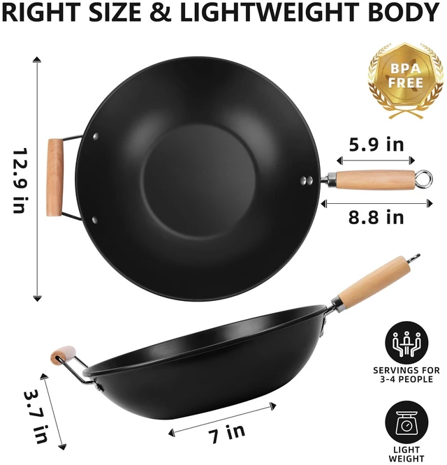 Alt view image 4 of 6 - Mainstays Carbon Steel Non-Stick Wok, Easy Clean, Hand Wash Recommended