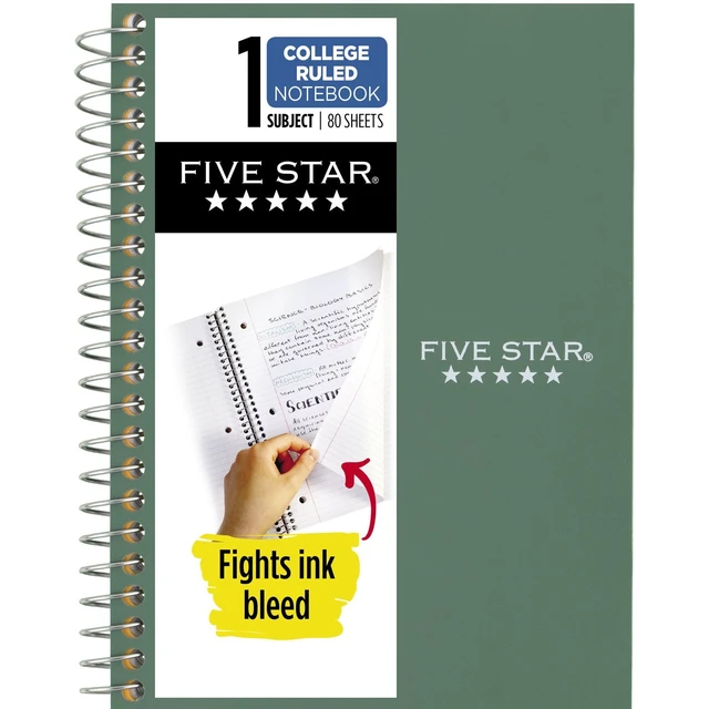Alt view image 6 of 6 - Five Star Personal College Ruled Notebook, 4-Pack, 4.5" x 7", Seaglass Green, Poly, Spiral, 80 Sheets