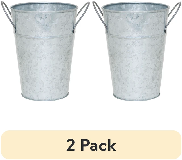 Main image of Mainstays Metal Bucket Planter, 7-Inch, High Solid Print Gray, 2-Pack
